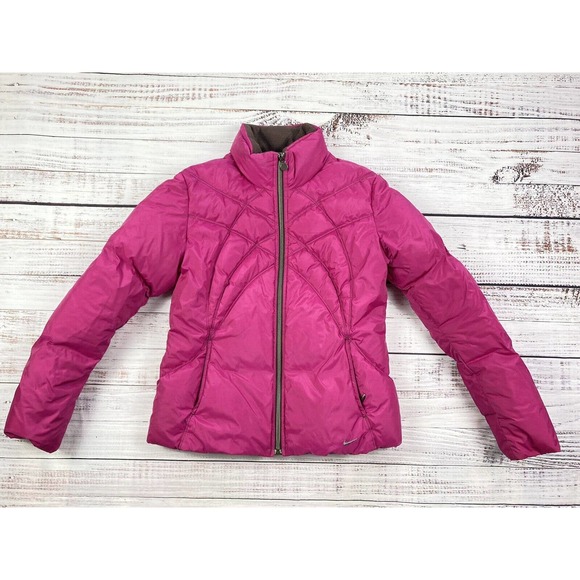 Vtg Y2K Nike Hot‎ Pink Quilted Goose Down Puffer Jacket Coat Sz M - Picture 1 of 7